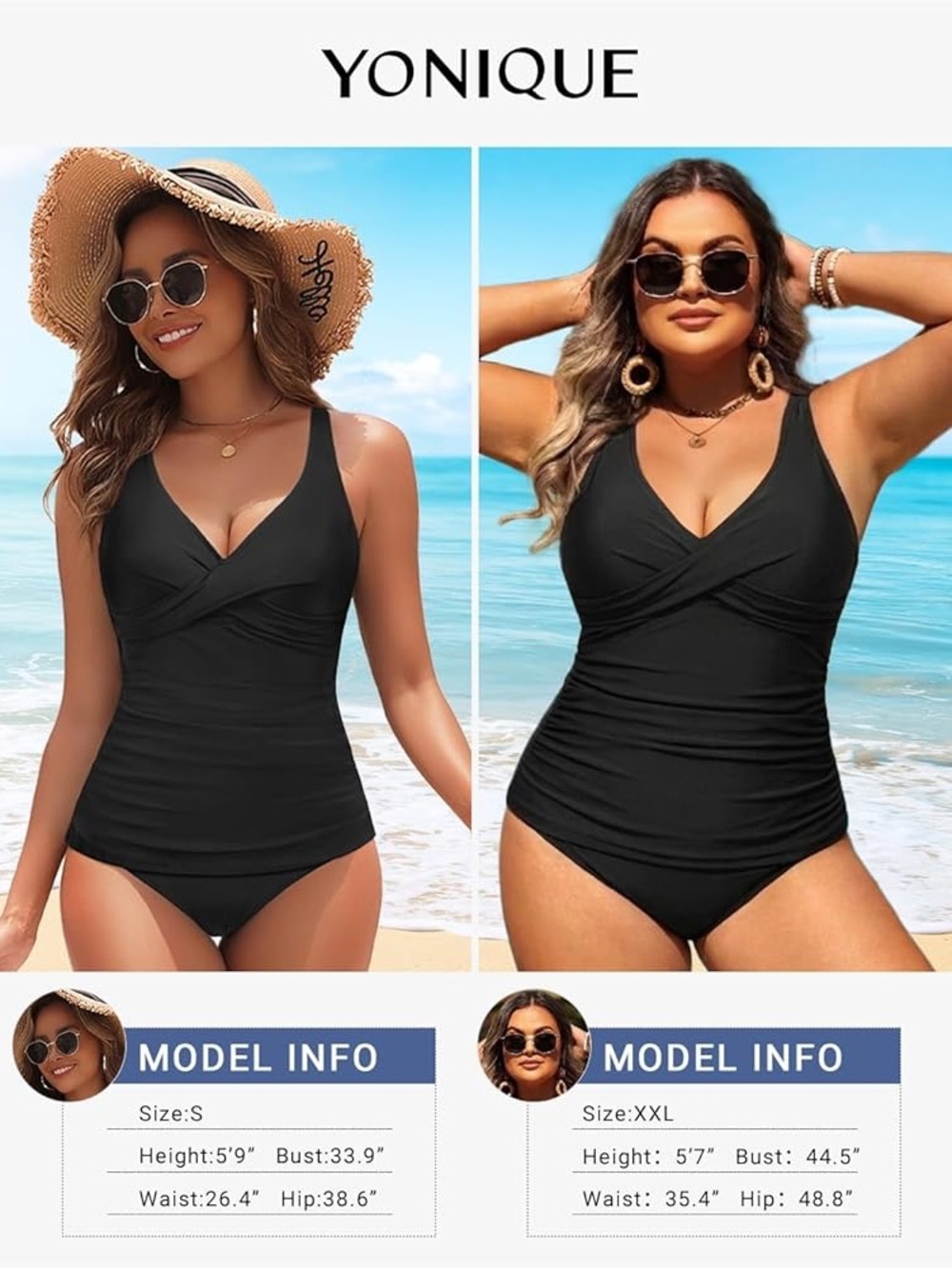 Yonique Sexy Tummy Control Tankini Top Only V Neck Swim Top Twist Front XL NWT